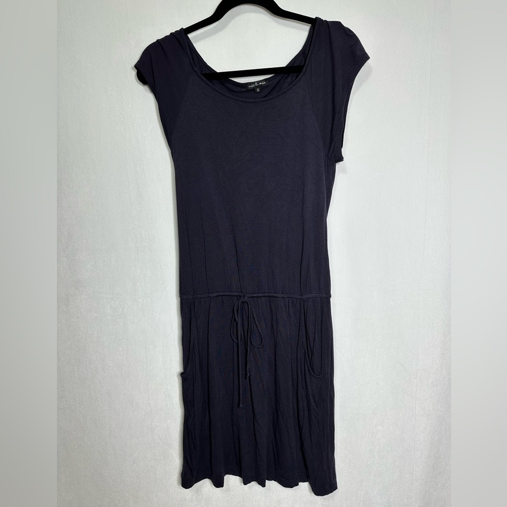Matty M Womens Navy Blue Short Sleeve Drawstring‎ Waist Pocket Dress Size Small